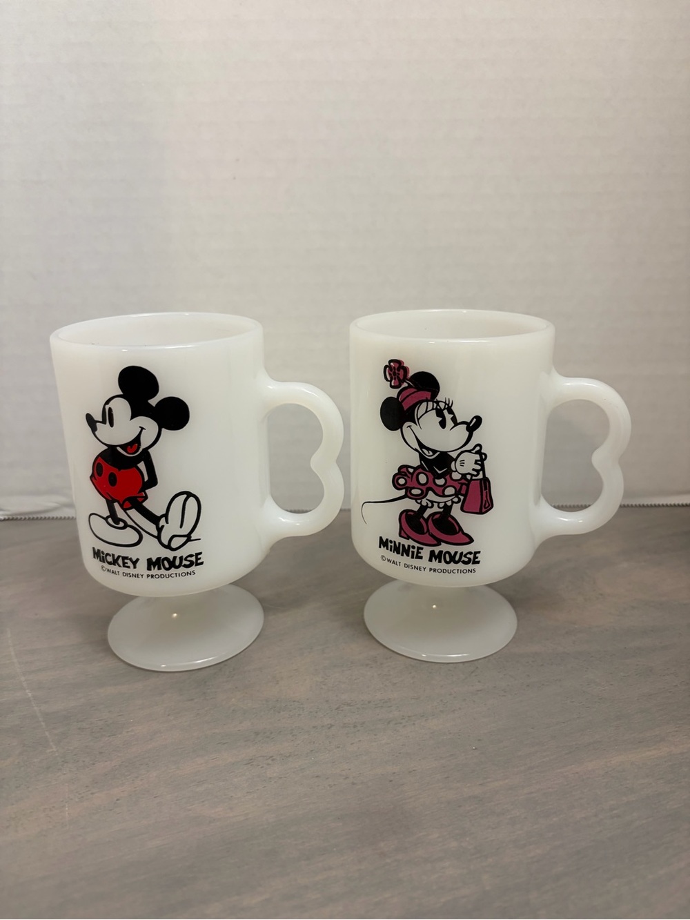Disney Mickey & Minnie milk glass Pedestal Mugs